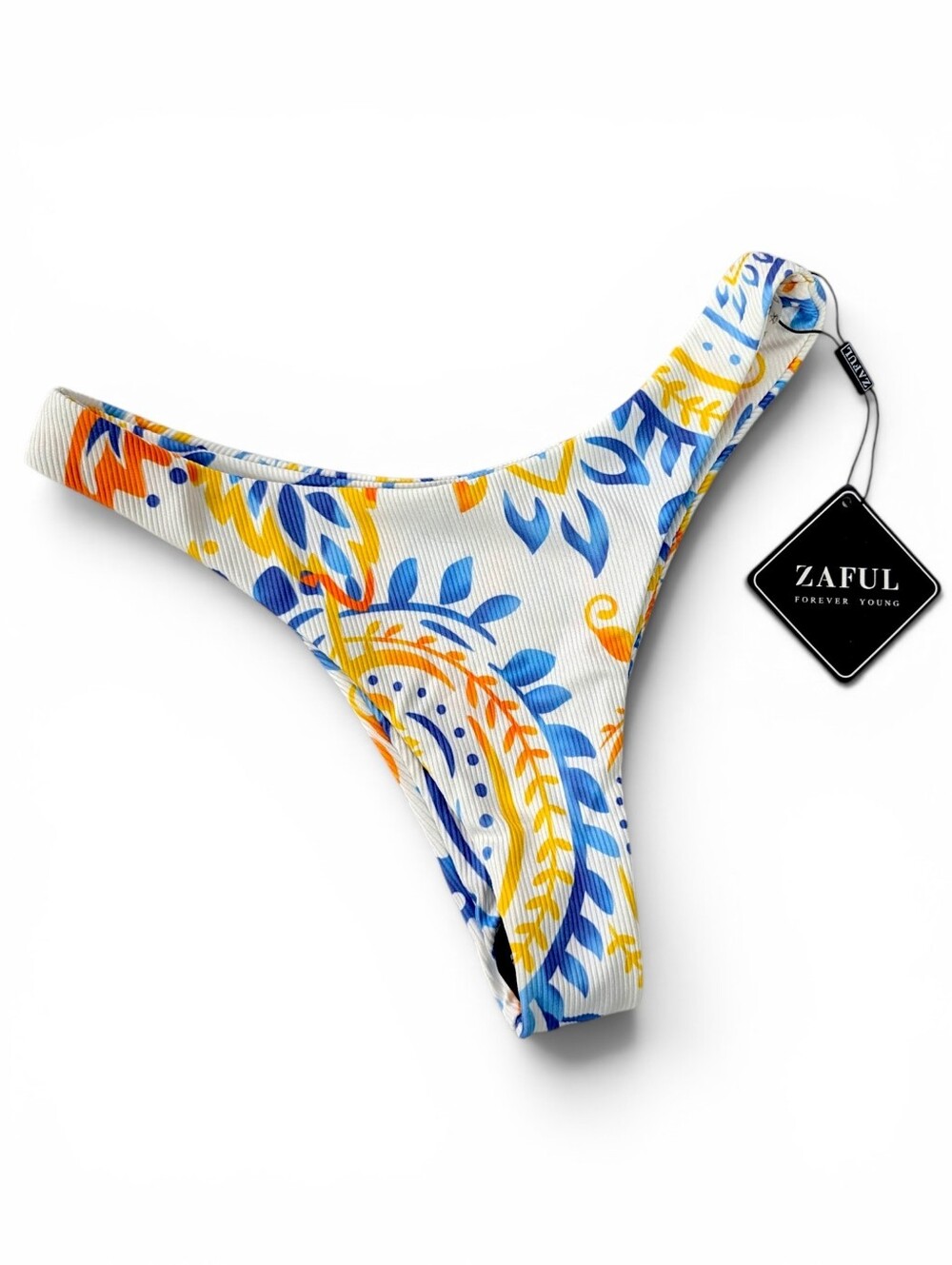 NWT Zaful Bikini Bottom Small Womens Blue White Paisley High Cut Cheeky Swimsuit